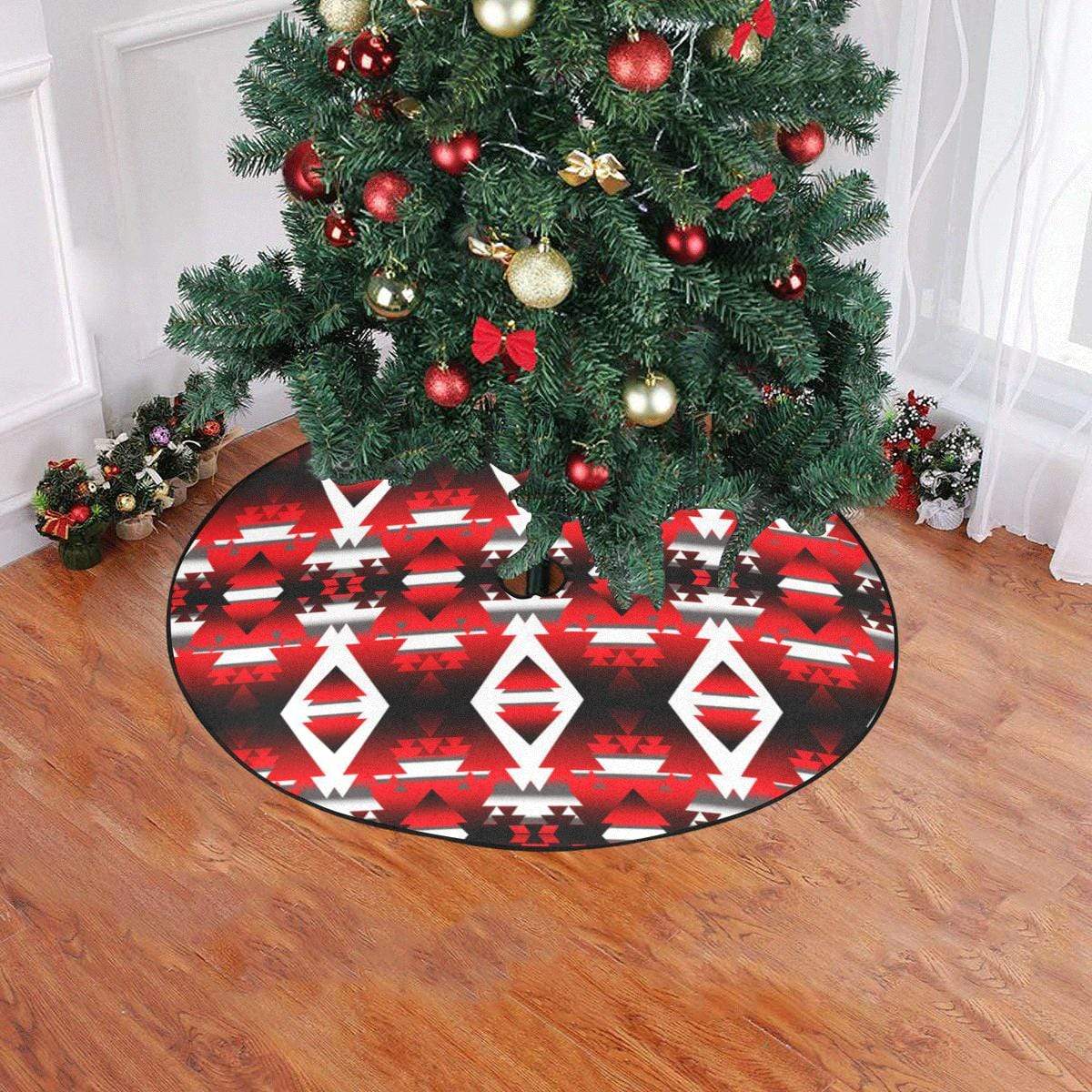 Red Winter Camp Christmas Tree Skirt 47" x 47" Christmas Tree Skirt e-joyer