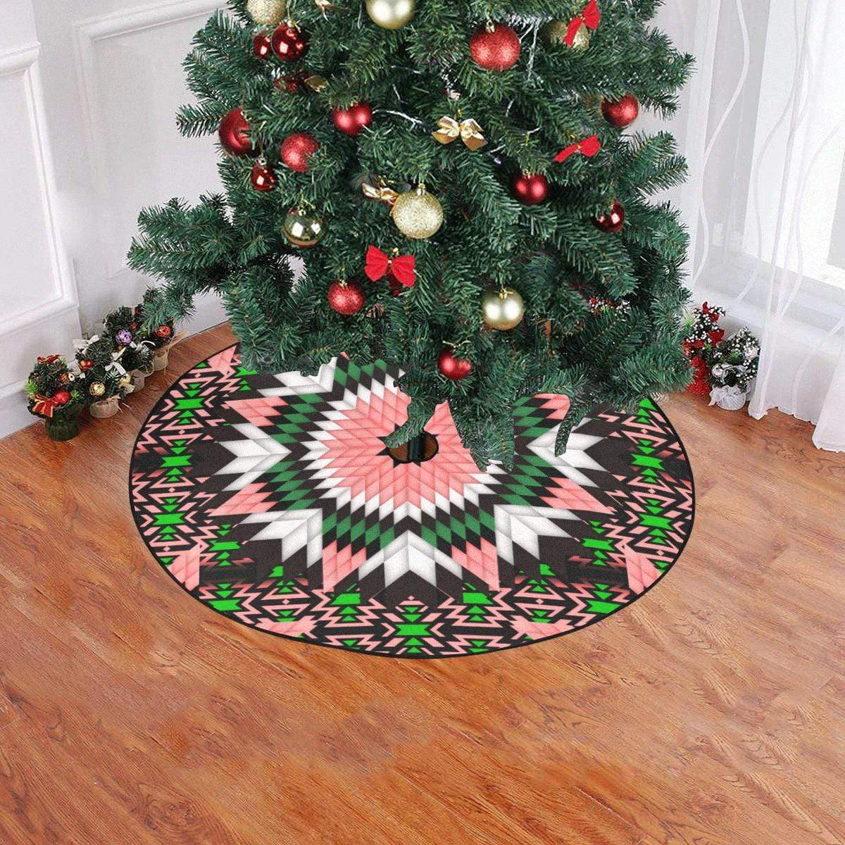 Salmon Pink Star Christmas Tree Skirt 47" x 47" Christmas Tree Skirt e-joyer