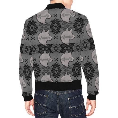 Sovereign Nation Gray with Wolf All Over Print Bomber Jacket for Men/Large Size (Model H19) All Over Print Bomber Jacket for Men/Large (H19) e-joyer