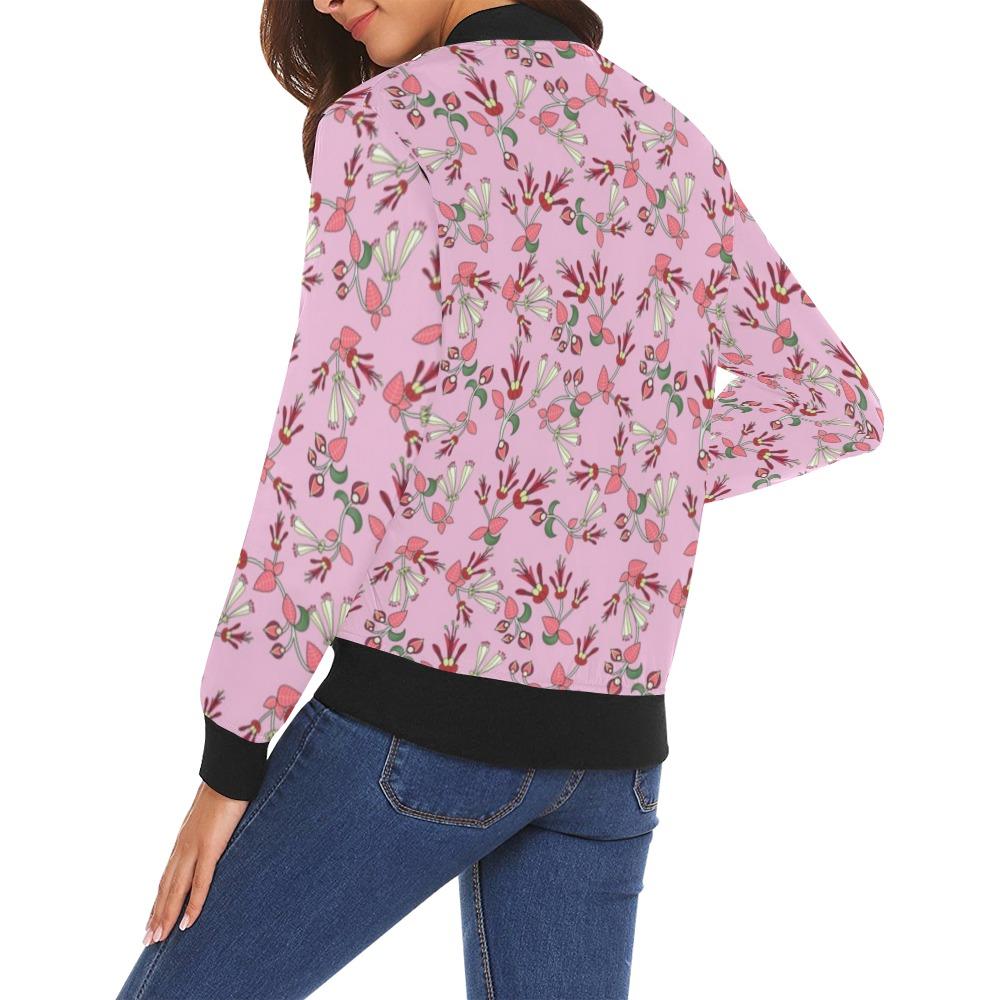 Strawberry Floral All Over Print Bomber Jacket for Women (Model H19) Jacket e-joyer