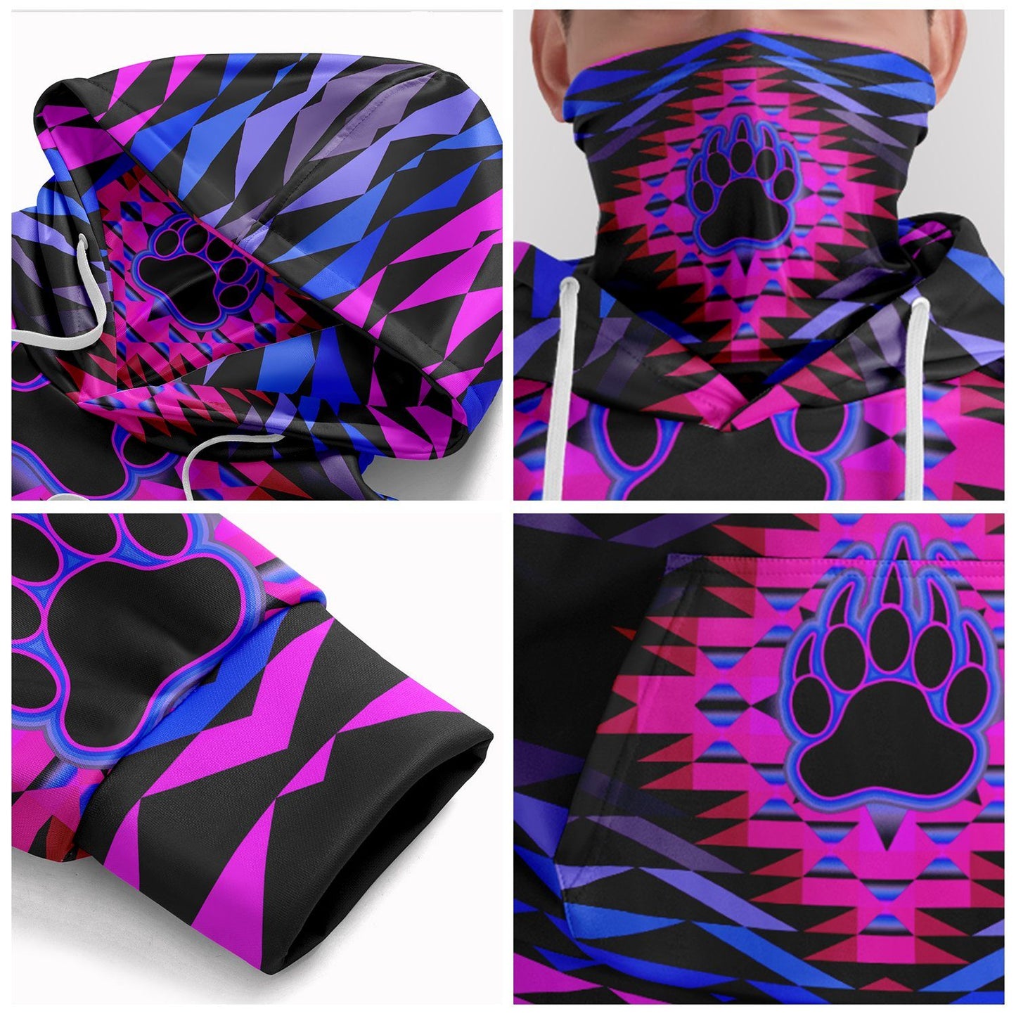 Sunset Bearpaw Blanket Pink Hoodie with Face Cover 49 Dzine