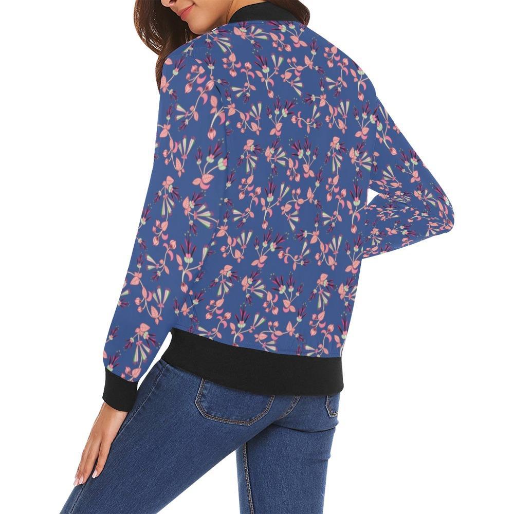 Swift Floral Peach Blue All Over Print Bomber Jacket for Women (Model H19) Jacket e-joyer