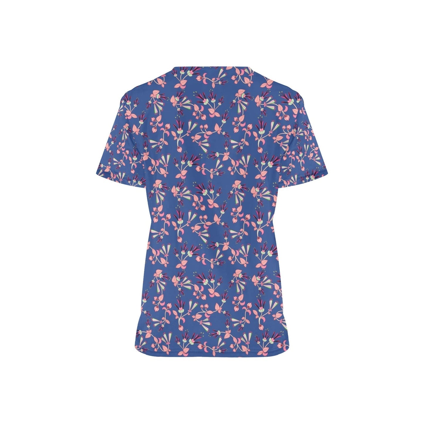 Swift Floral Peach Blue All Over Print Scrub Top Scrub Top e-joyer