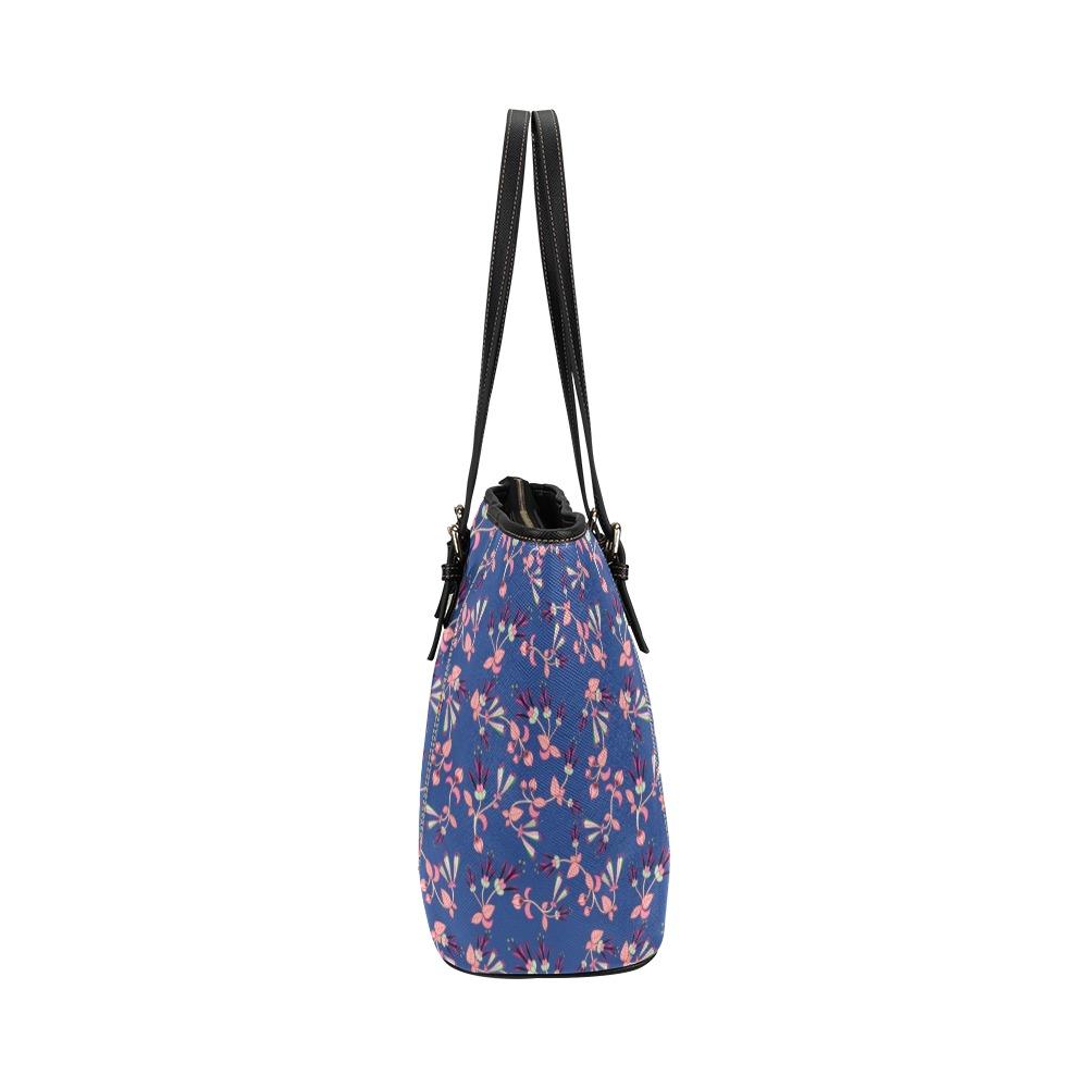 Swift Floral Peach Blue Leather Tote Bag/Large (Model 1640) Leather Tote Bag (1640) e-joyer