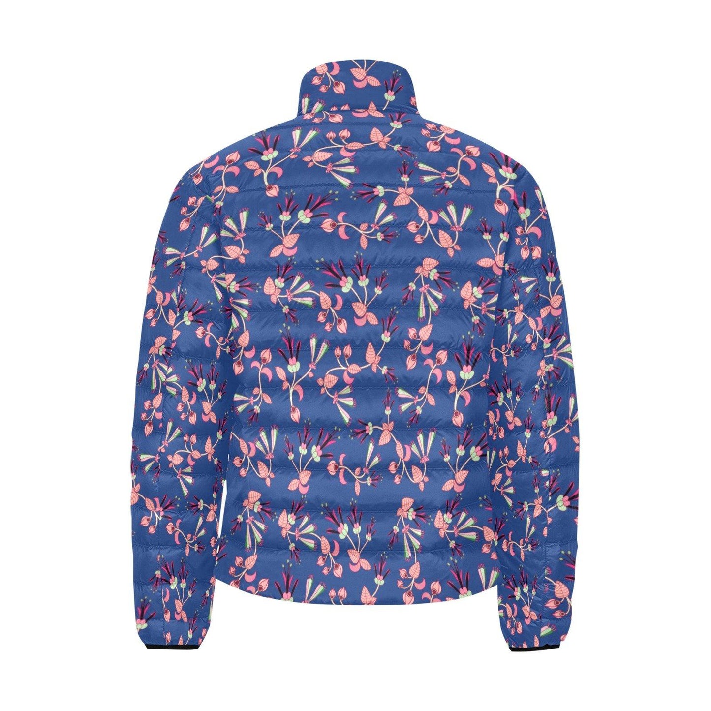 Swift Floral Peach Blue Men's Stand Collar Padded Jacket (Model H41) Men's Stand Collar Padded Jacket (H41) e-joyer