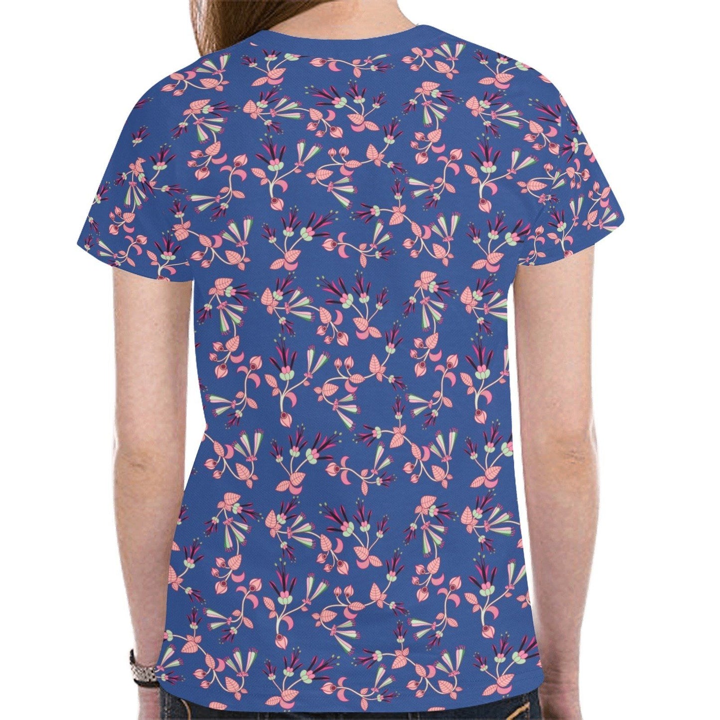 Swift Floral Peach Blue New All Over Print T-shirt for Women (Model T45) tshirt e-joyer