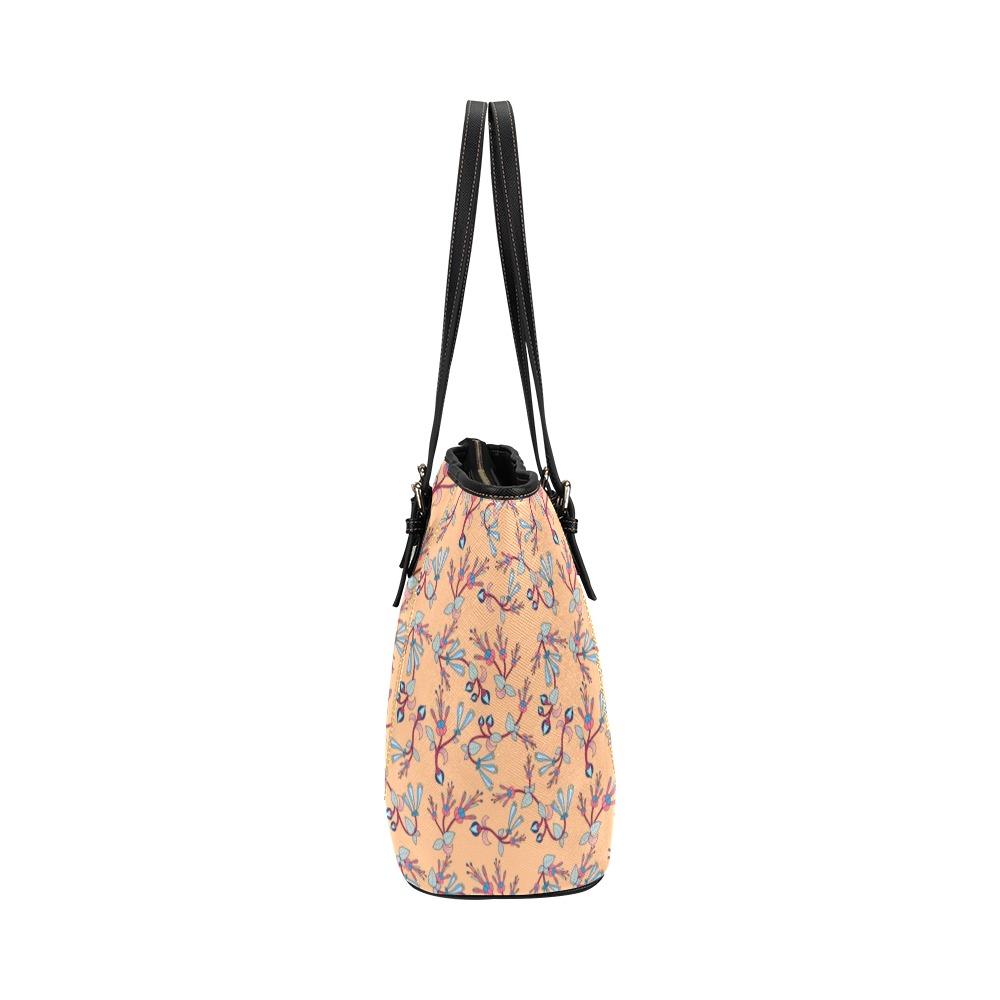 Swift Floral Peache Leather Tote Bag/Large (Model 1640) Leather Tote Bag (1640) e-joyer