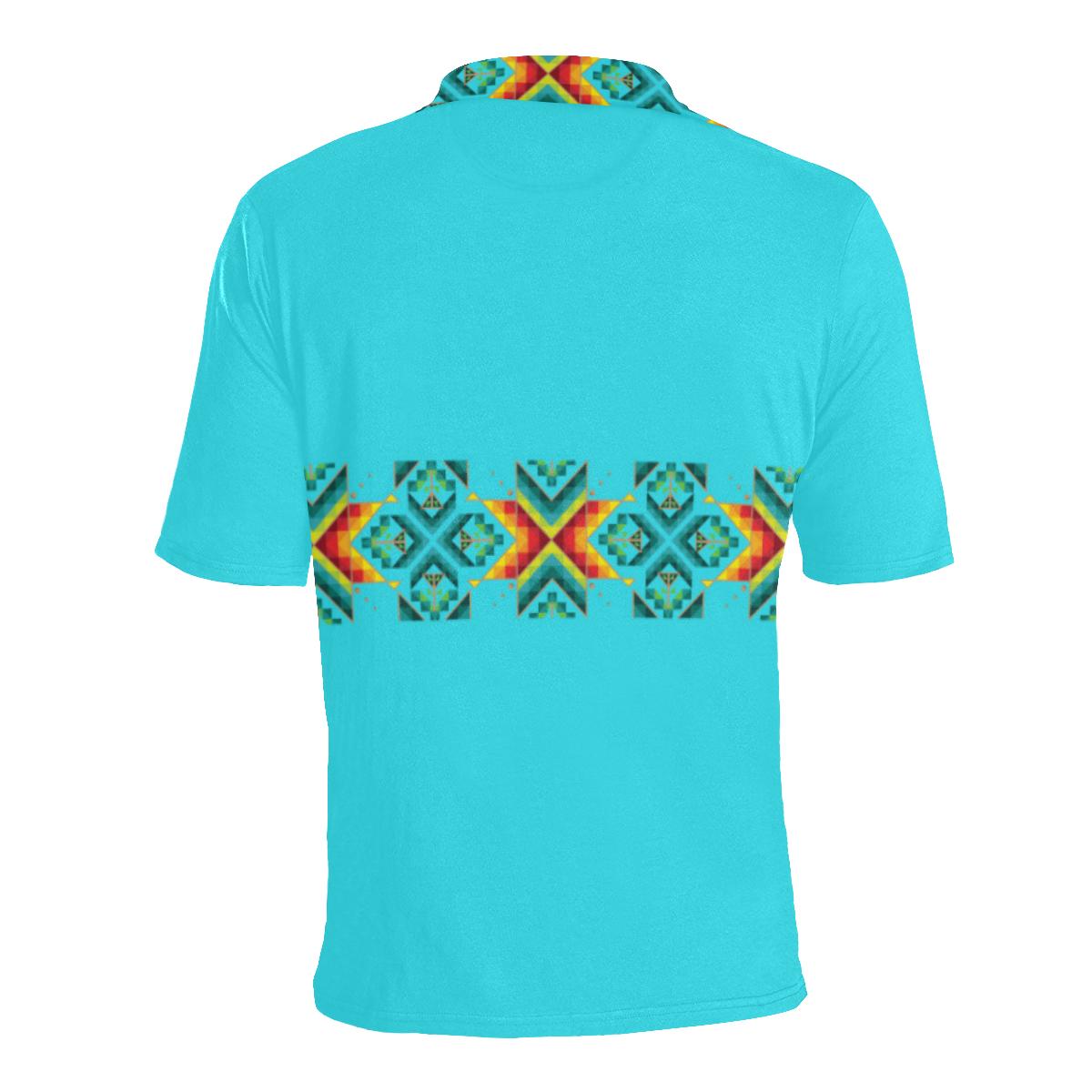Turquoise Blanket Strip - I Men's All Over Print Polo Shirt (Model T55) Men's Polo Shirt (Model T55) e-joyer