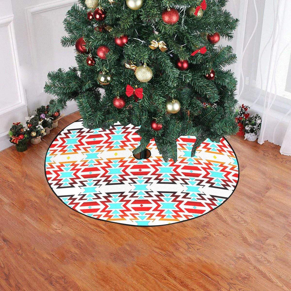 White Fire and Turquoise Christmas Tree Skirt 47" x 47" Christmas Tree Skirt e-joyer