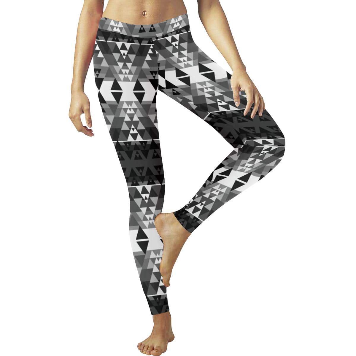 Writing on Stone Black and White Low Rise Leggings (Invisible Stitch) (Model L05) Low Rise Leggings (Invisible Stitch) (L05) e-joyer