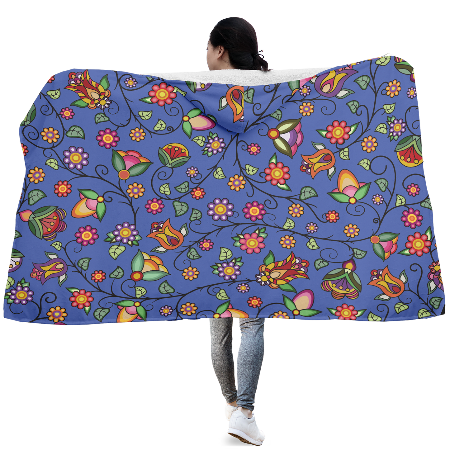 Heartbeat Petals Blue Hooded Blanket