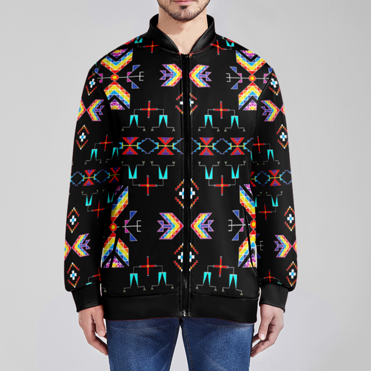 Rainy Chief Rainbow Black Zippered Collared Lightweight Jacket