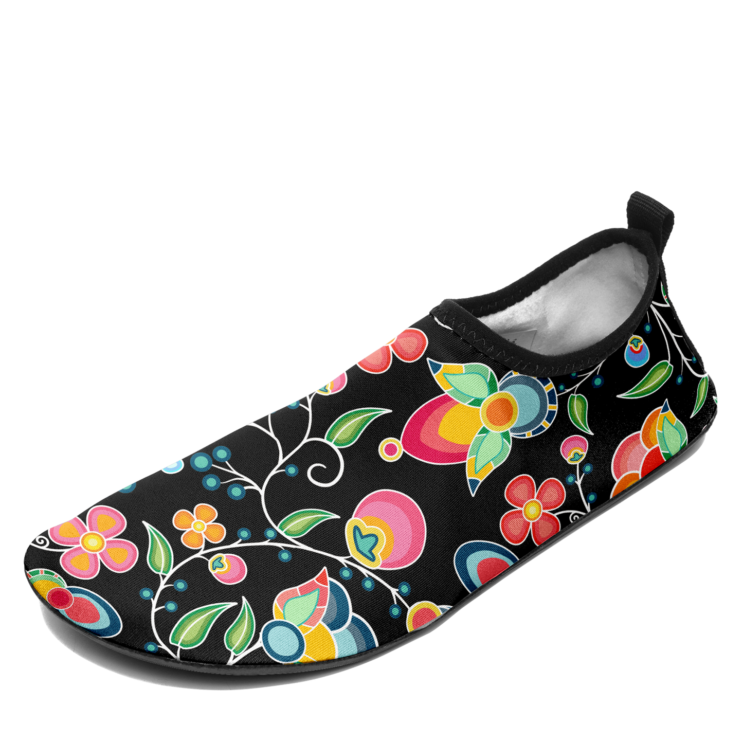 Floral Bounty Black Kid's Sockamoccs Slip On Shoes