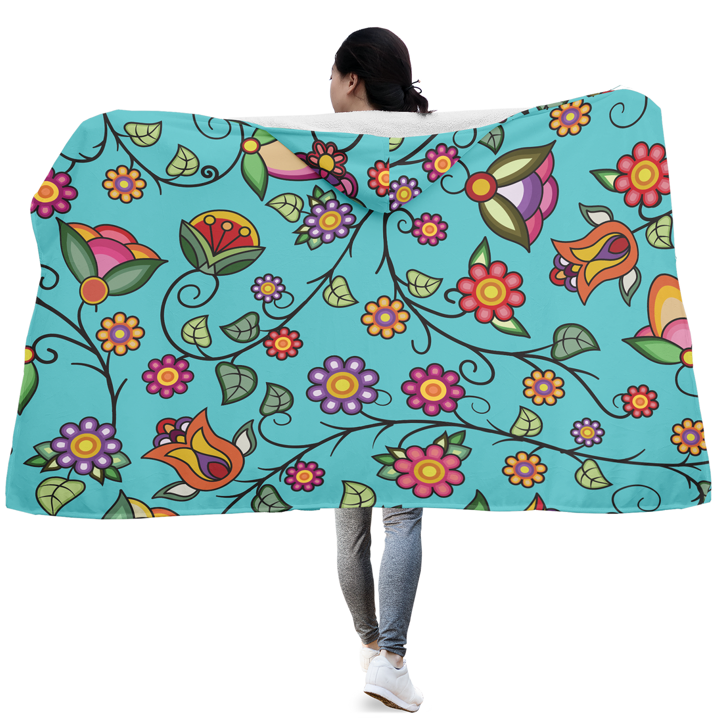 Heartbeat Petals Turquoise Hooded Blanket