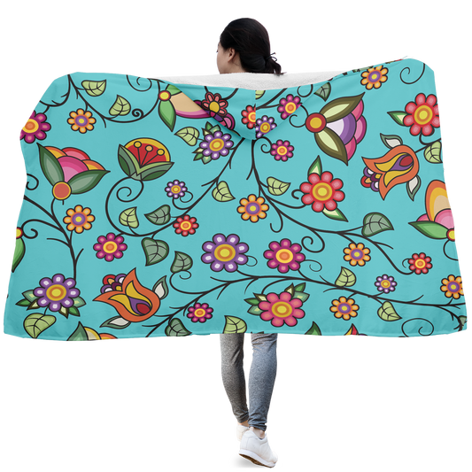 Heartbeat Petals Turquoise Hooded Blanket