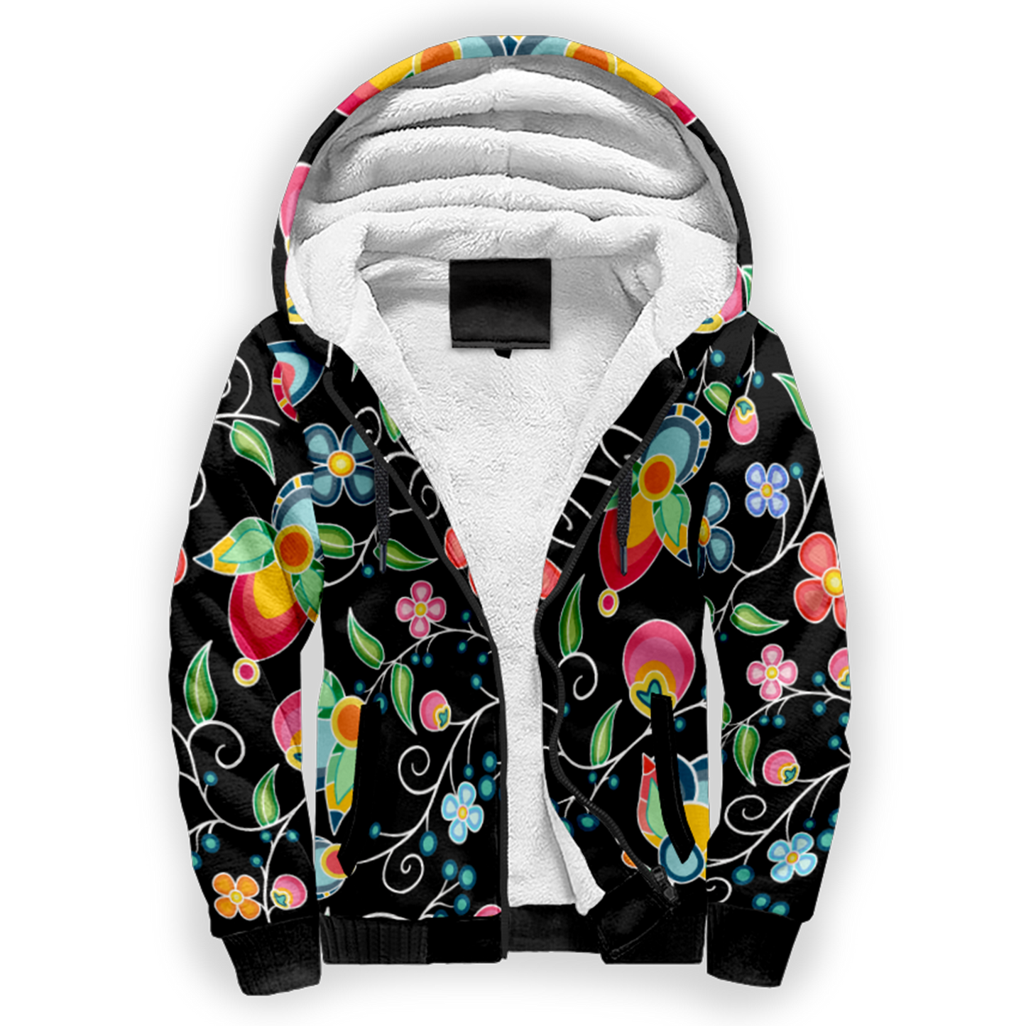 Floral Bounty Black Sherpa Hoodie