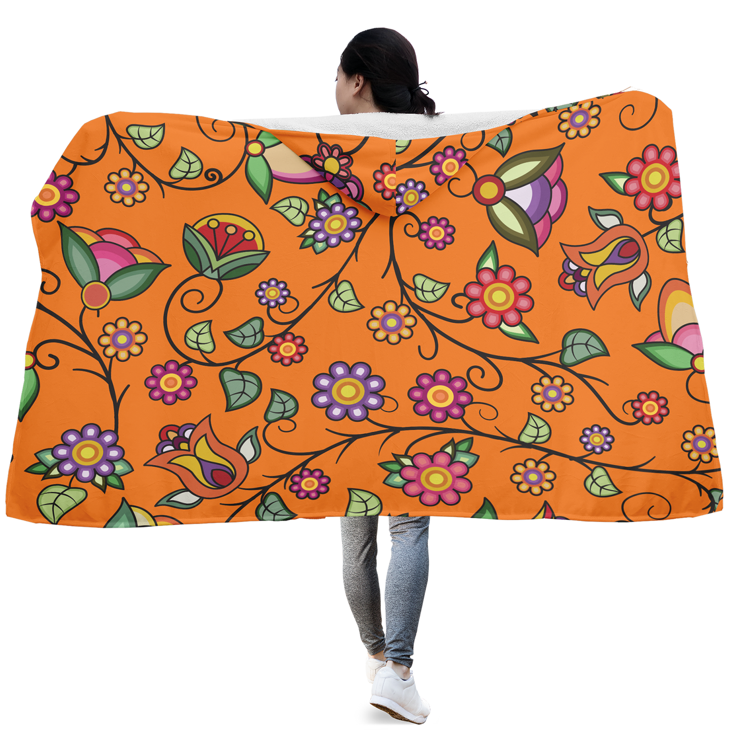 Heartbeat Petals ECM Orange Hooded Blanket