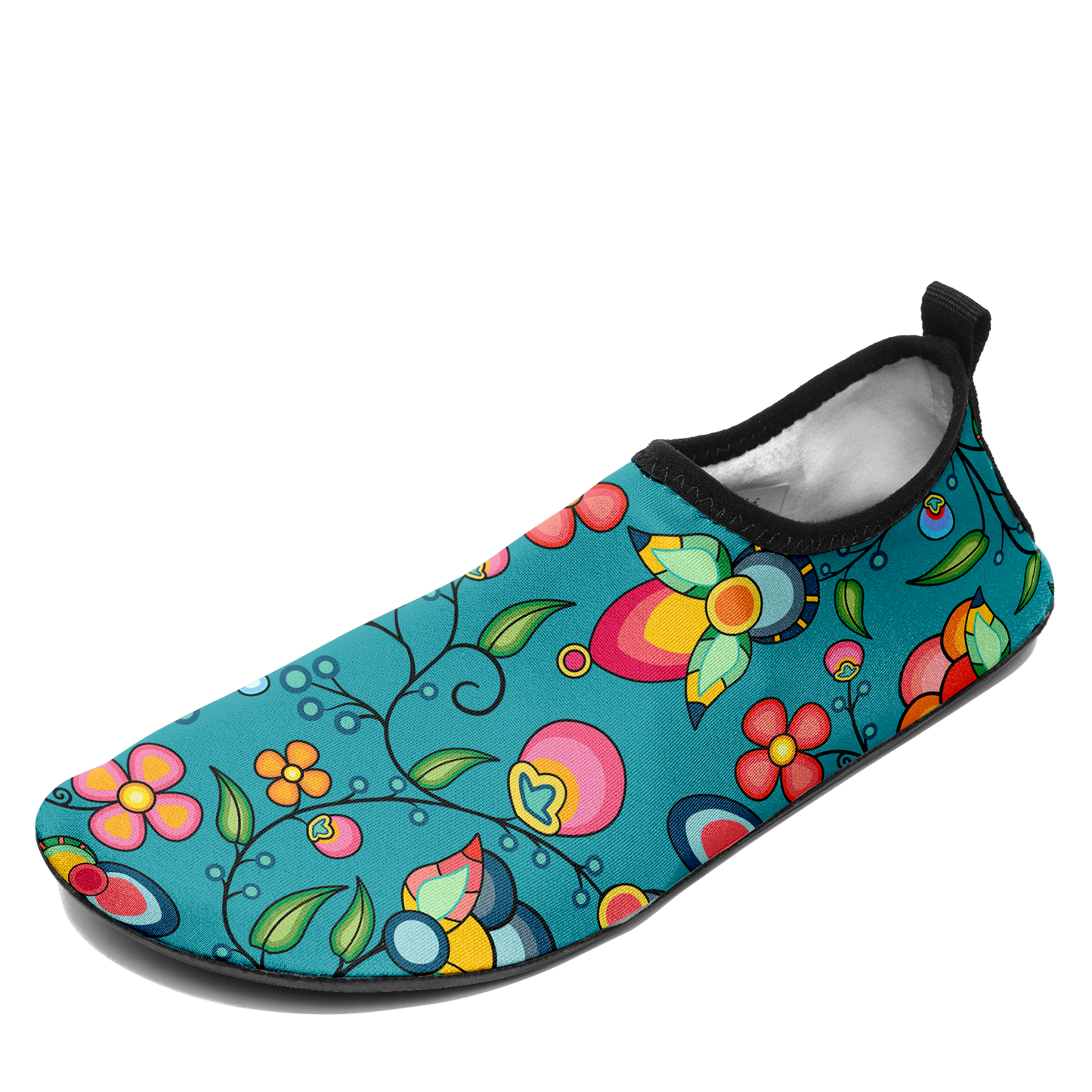 Floral Bounty Teal Kid's Sockamoccs Slip On Shoes