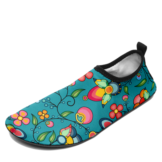 Floral Bounty Teal Kid's Sockamoccs Slip On Shoes