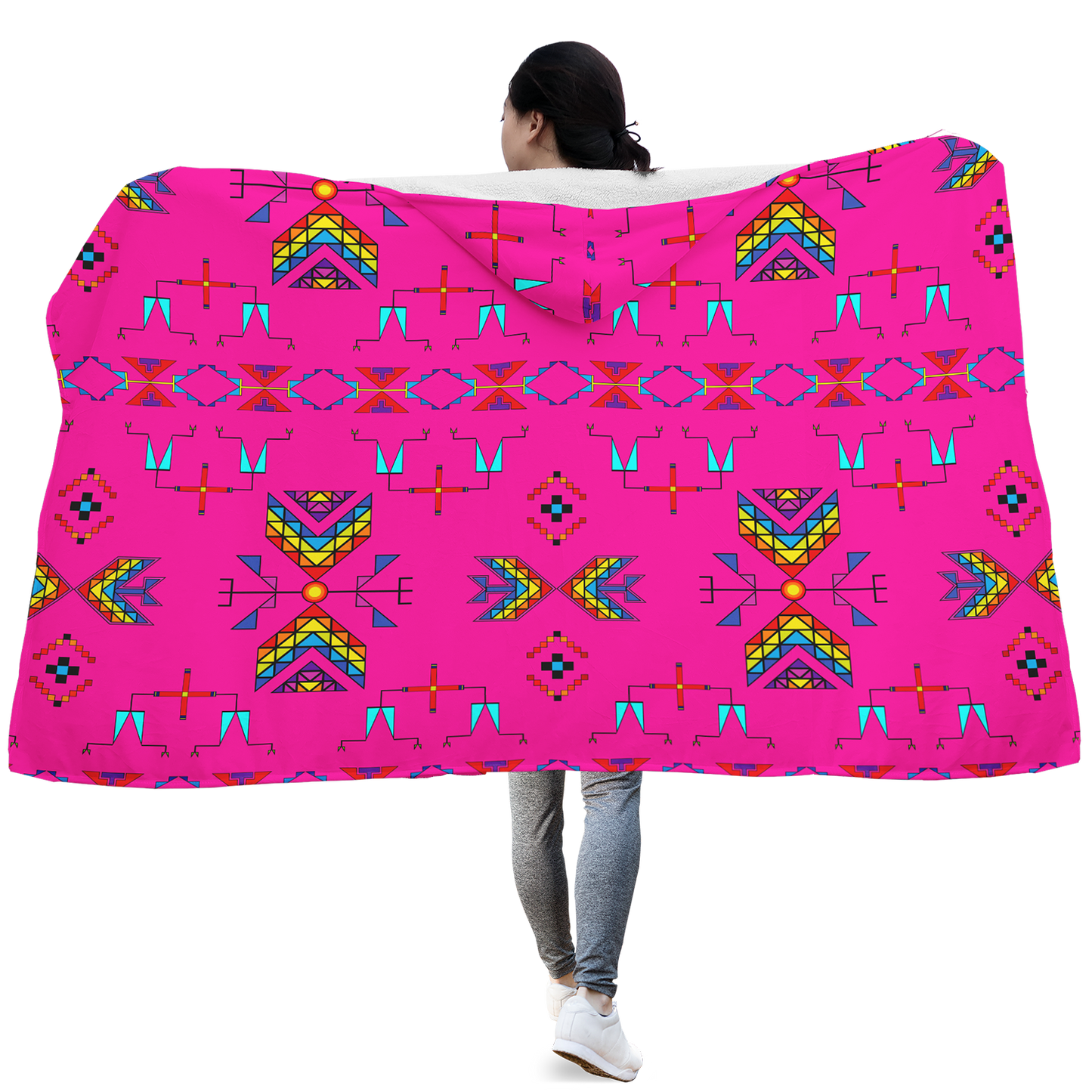 Rainy Chief Rainbow Hot Pink Hooded Blanket