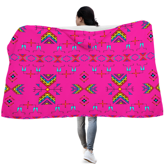 Rainy Chief Rainbow Hot Pink Hooded Blanket