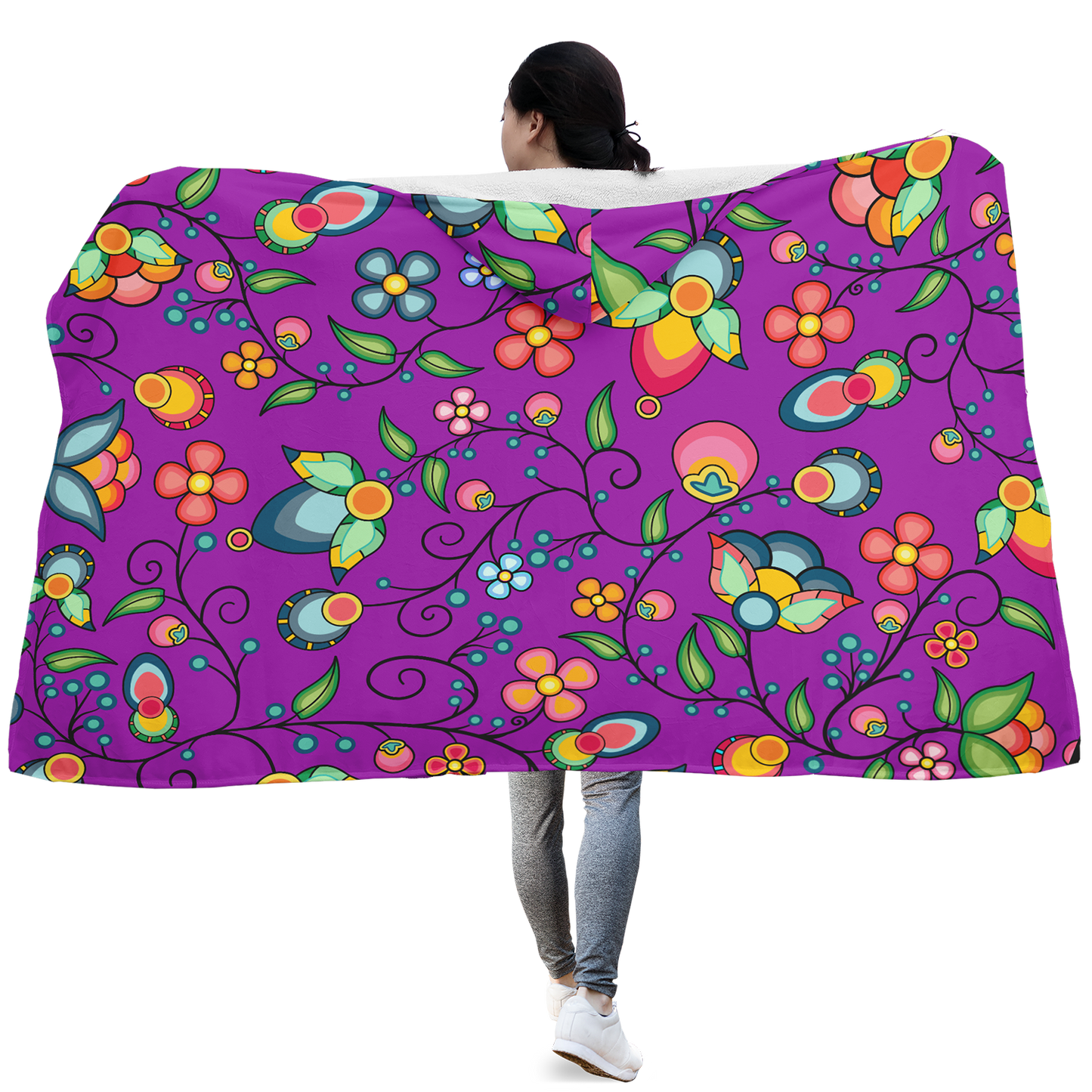 Floral Bounty Purple Hooded Blanket