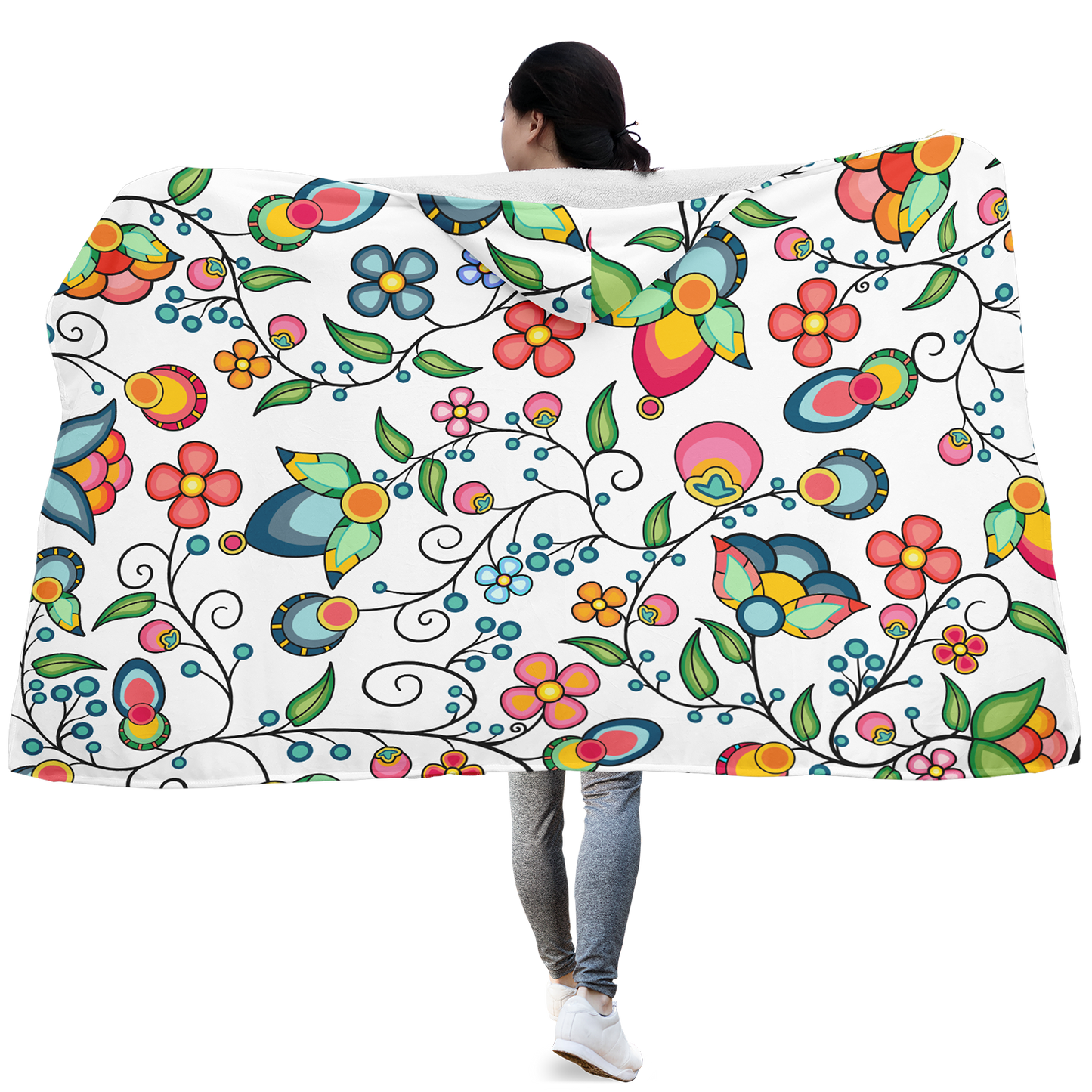 Floral Bounty White Hooded Blanket