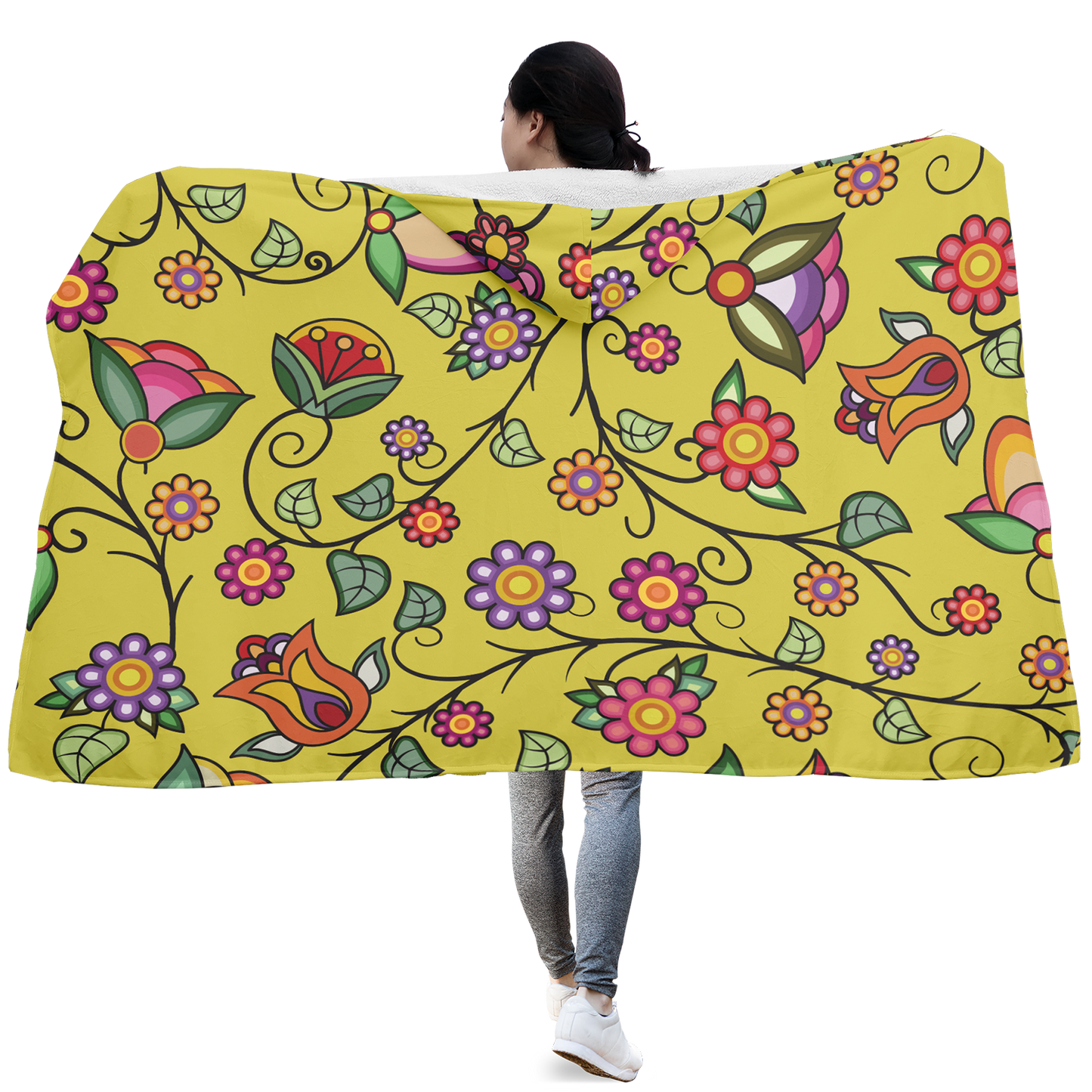 Heartbeat Petals Yellow Hooded Blanket