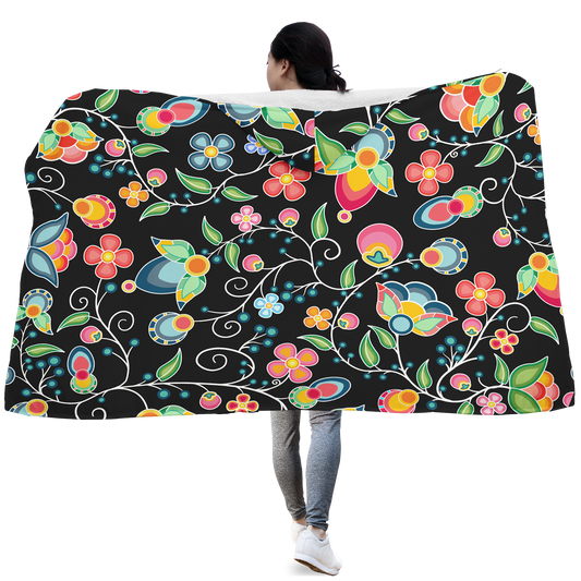 Floral Bounty Black Hooded Blanket