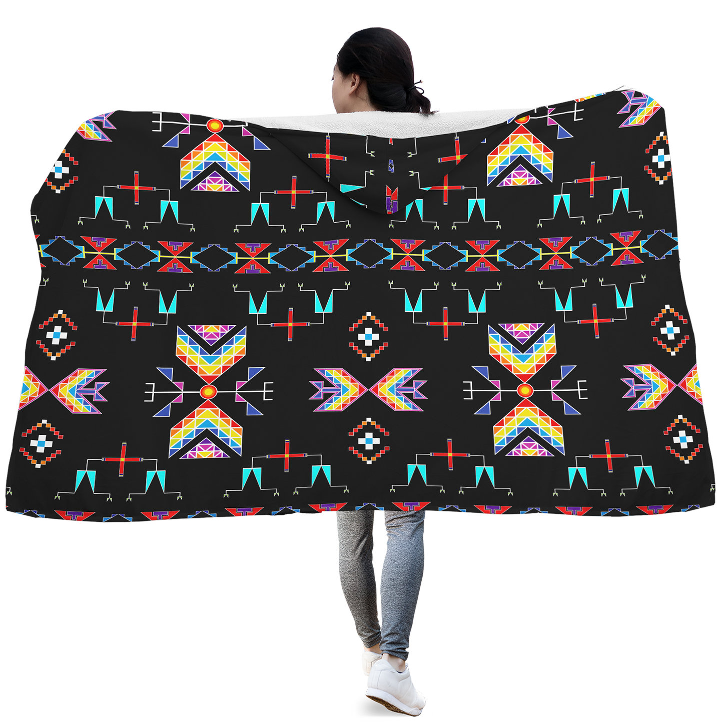 Rainy Chief Rainbow Black Hooded Blanket