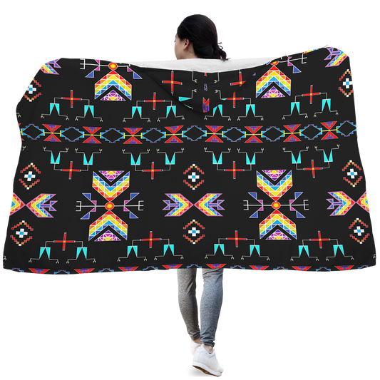 Rainy Chief Rainbow Black Hooded Blanket