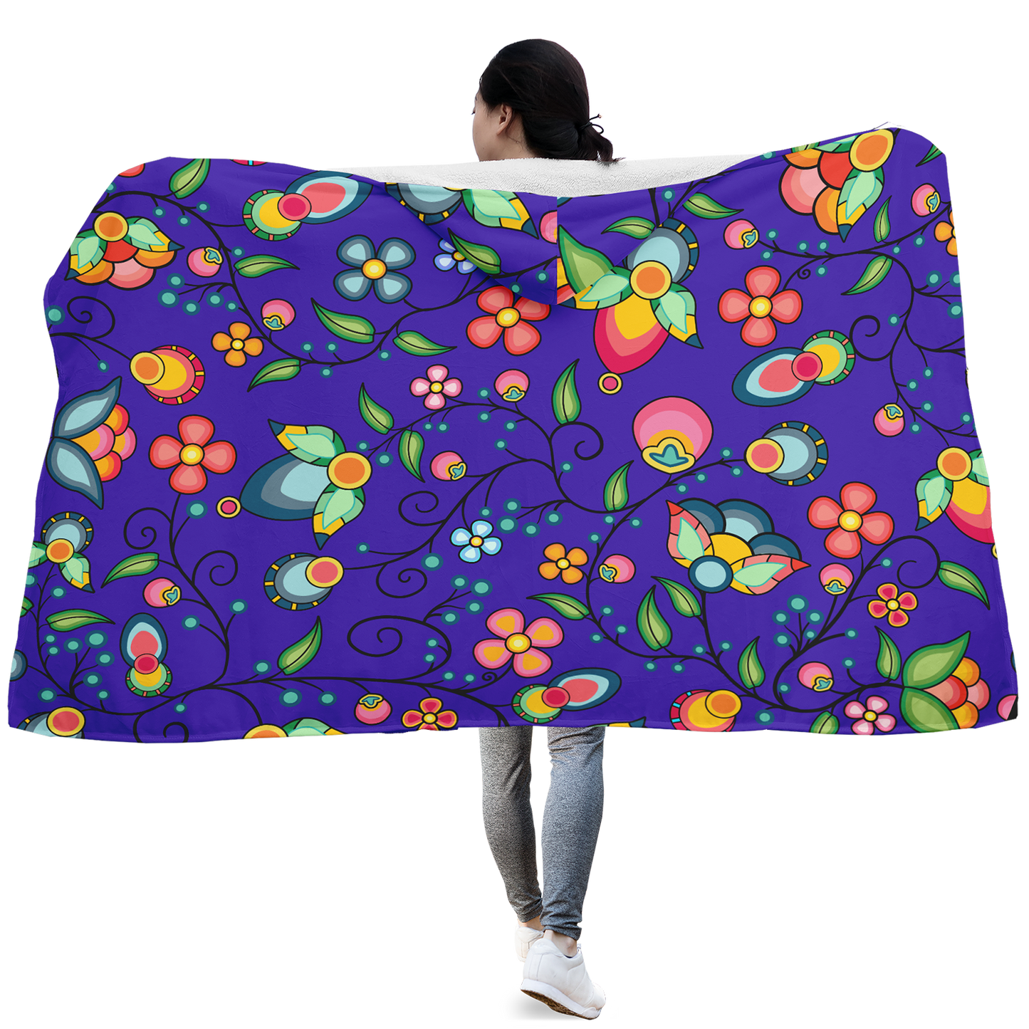 Floral Bounty Blue Hooded Blanket