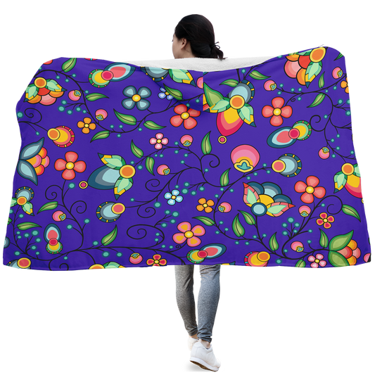 Floral Bounty Blue Hooded Blanket