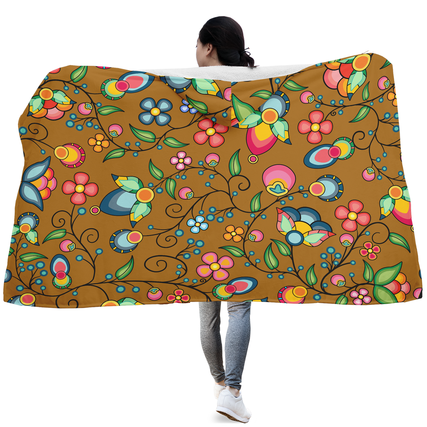 Floral Bounty Fall Leaves Hooded Blanket