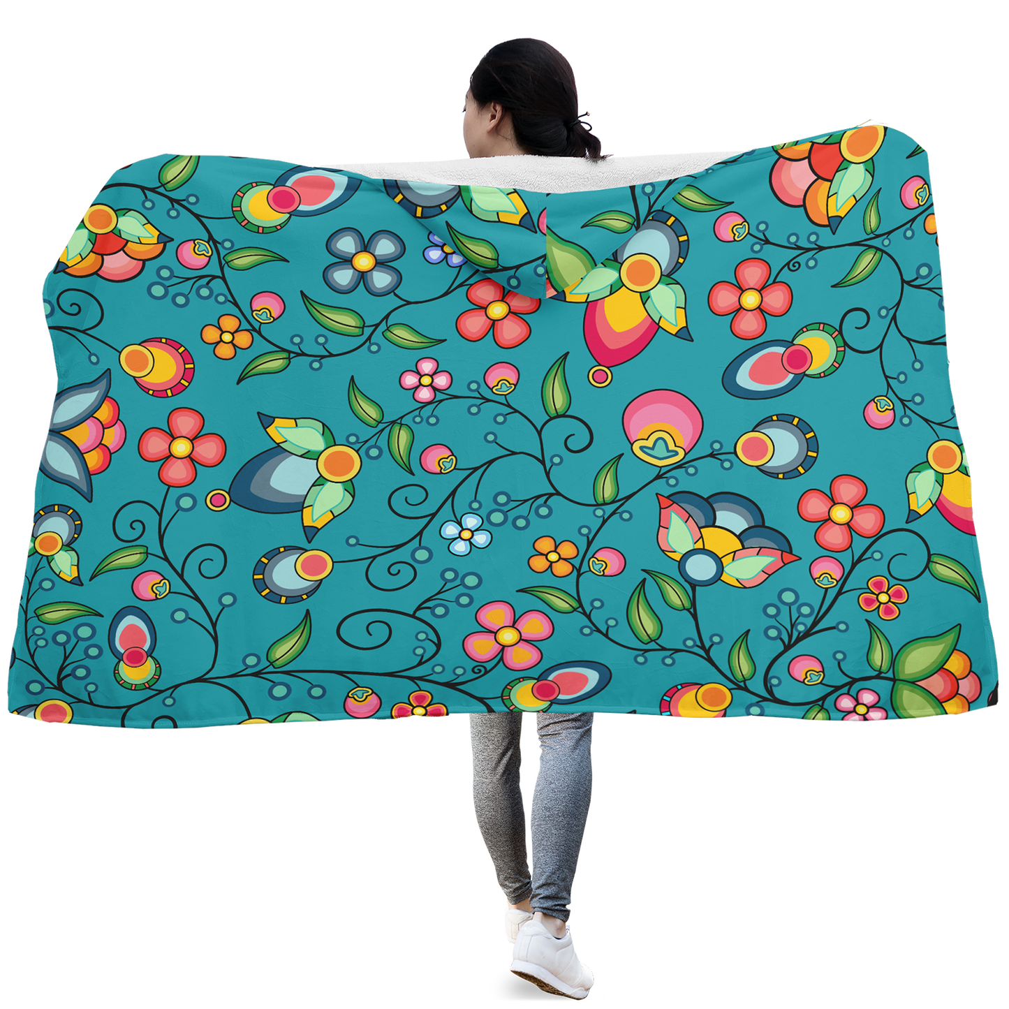 Floral Bounty Teal Hooded Blanket