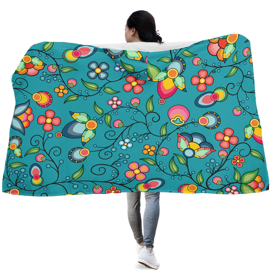 Floral Bounty Teal Hooded Blanket