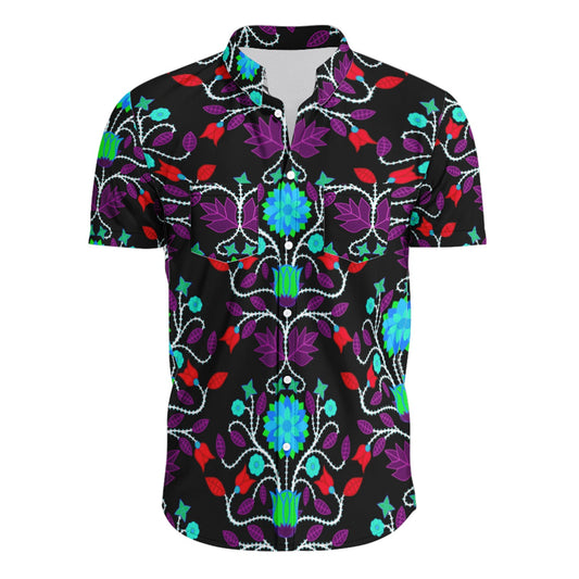 Floral Beadwork Short Sleeve Button Up