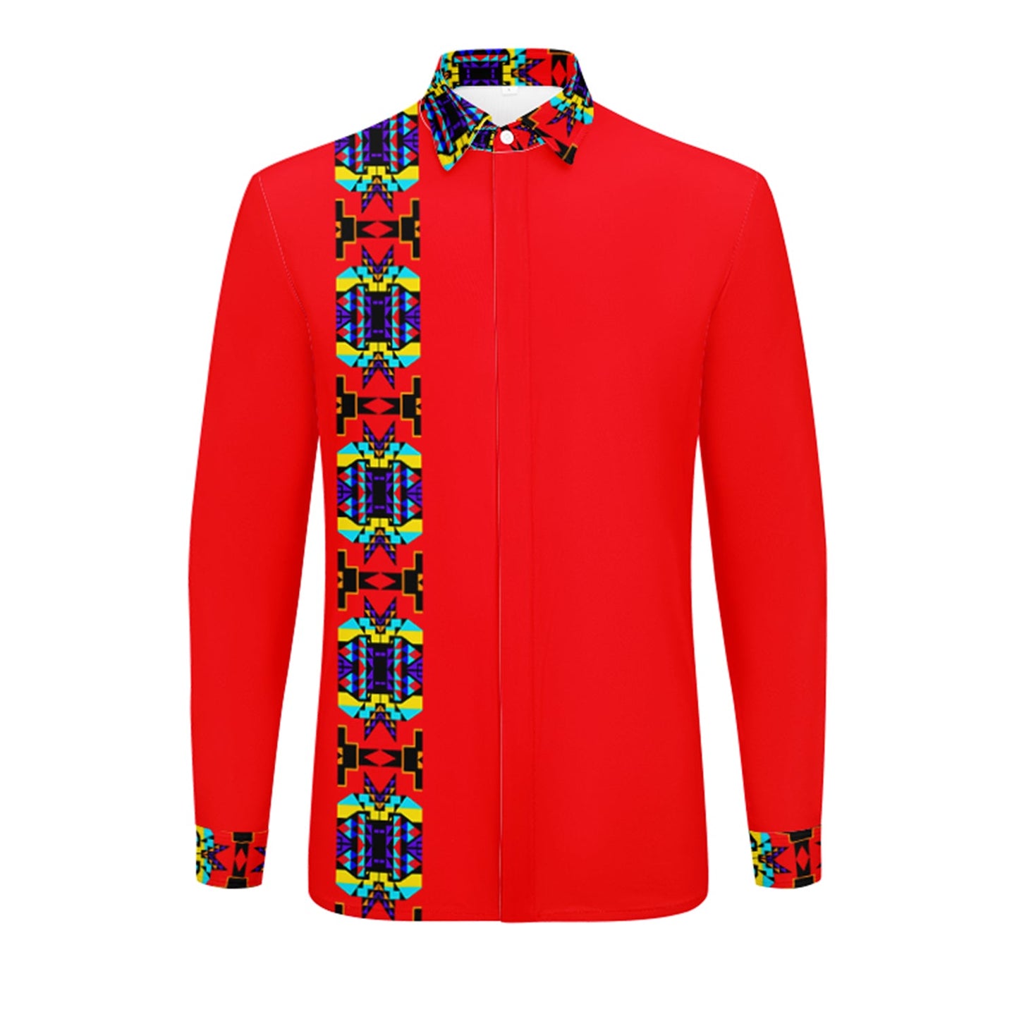 Crimson Blanket Strip Men's Long Sleeve Dress Shirt