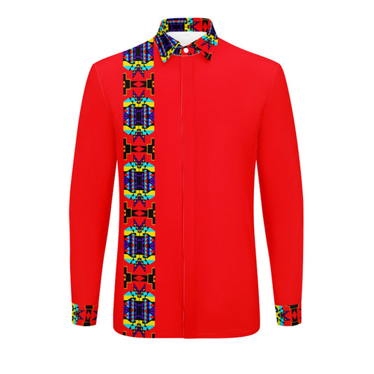 Crimson Blanket Strip Dress Shirt