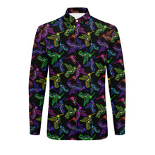 Load image into Gallery viewer, Neon Floral Hummingbird Men&#39;s Long Sleeve Dress Shirt
