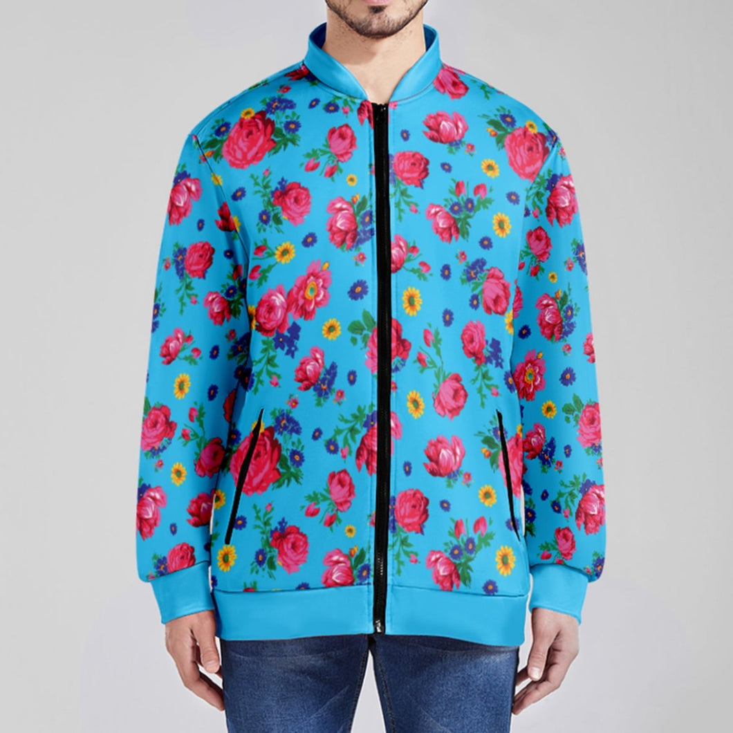 Kokum Ceremony Blue Zippered Collared Lightweight Jacket