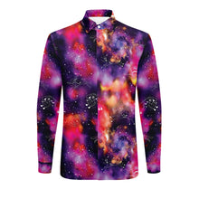 Load image into Gallery viewer, Animal Ancestors 9 Cosmic Swirl Purple and Red Men&#39;s Long Sleeve Dress Shirt
