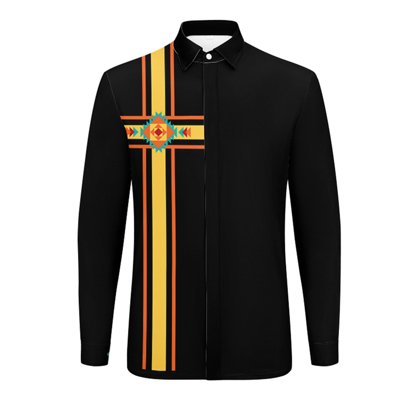 Four Directions Crossroad Black Men's Long Sleeve Dress Shirt