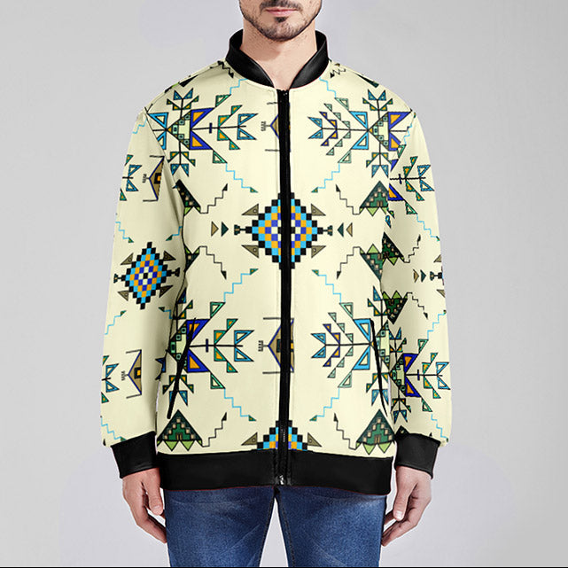 Bear Shield Cream  Zippered Collared Lightweight Jacket