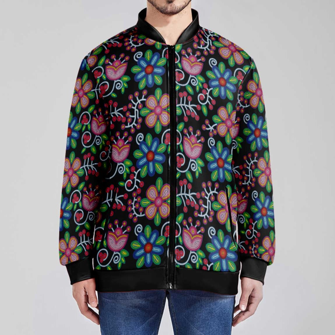 Midnight Garden Black Zippered Collared Lightweight Jacket