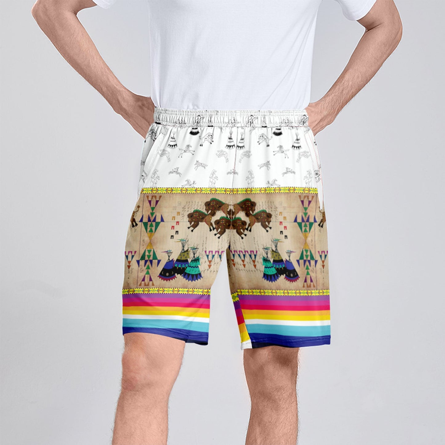 Buffalos Running White Clay Athletic Shorts with Pockets