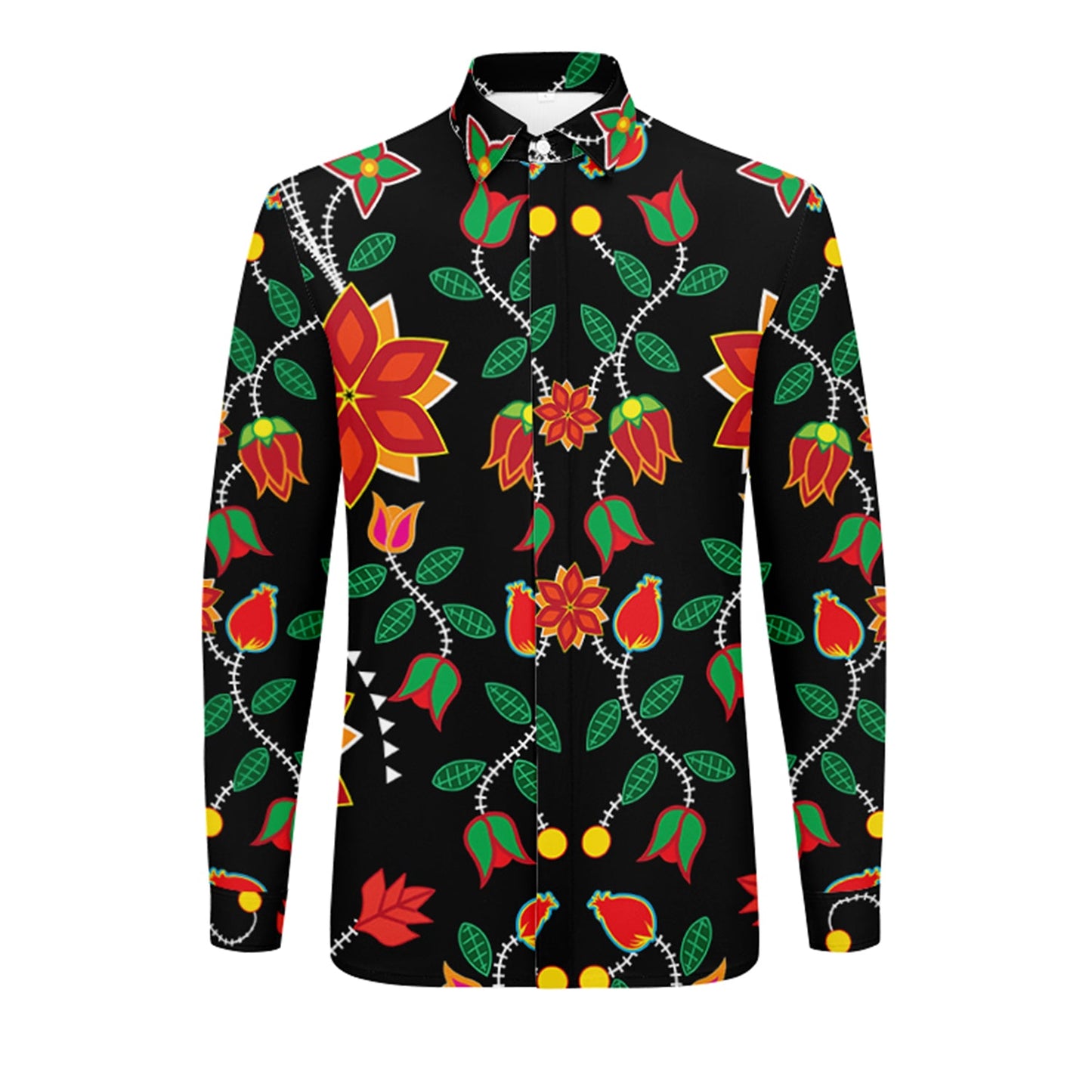 Floral Beadwork Six Bands Men's Long Sleeve Dress Shirt