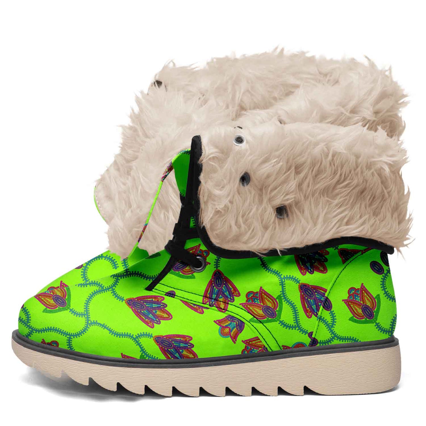 Spring Blossoms on Neon Green Polar Winter Boots