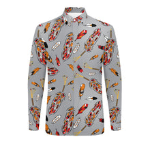 Load image into Gallery viewer, ECM Prayer Feathers Grey Men&#39;s Long Sleeve Dress Shirt
