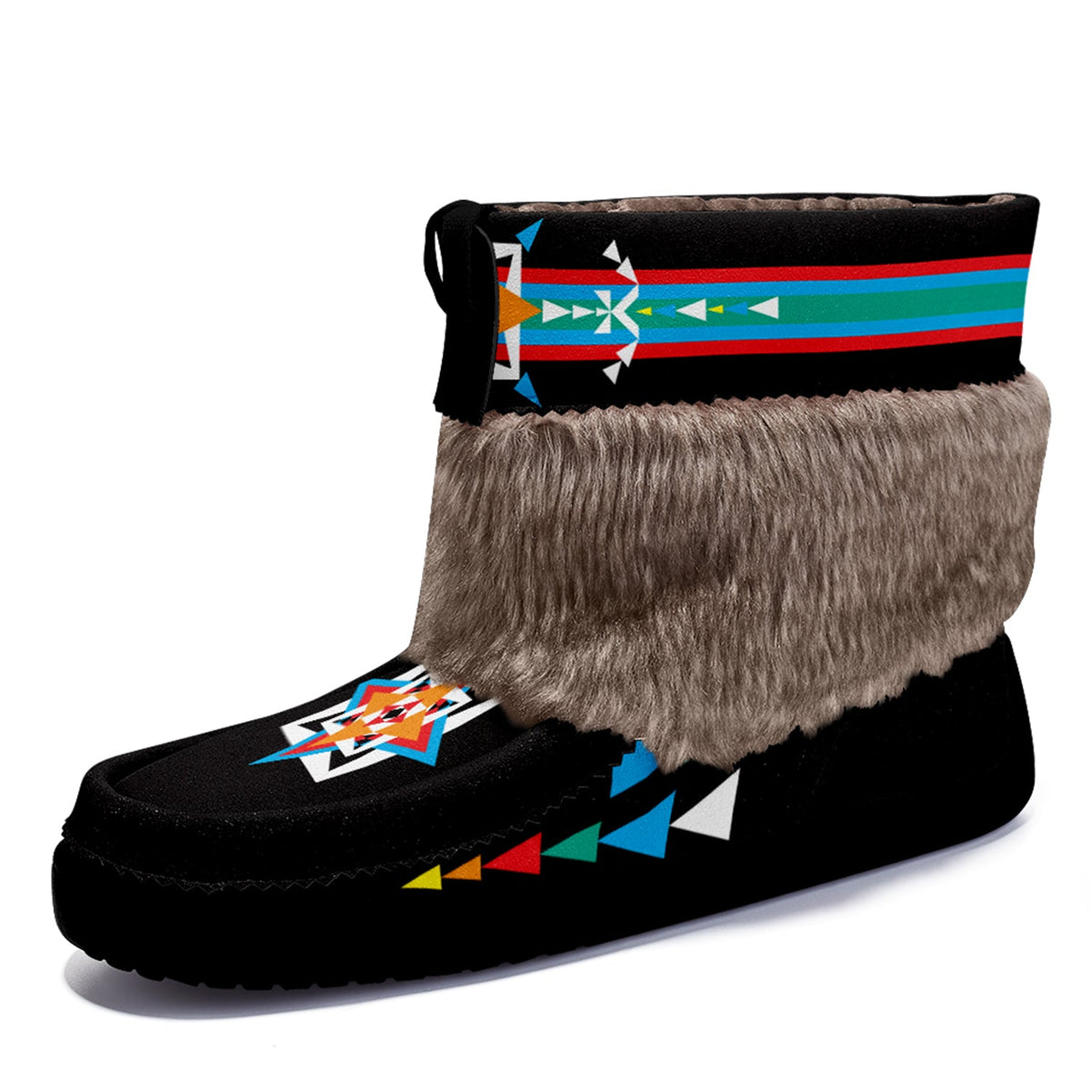 Blossom Black Leather MoccaLux Short Style with Fur